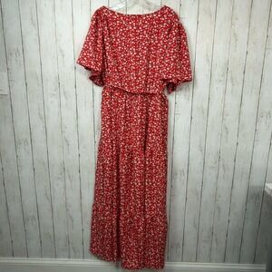 KOJOOIN Women's Red Floral Print Faux Wrap Maxi Dress Size 3XL